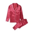 thumbnail image 5 of Women's Satin Silk Pajamas Set Long Sleeve Button Down Shirt Pants Nightwear Sleepwear Loungewear PJ Set Homewear, 5 of 6