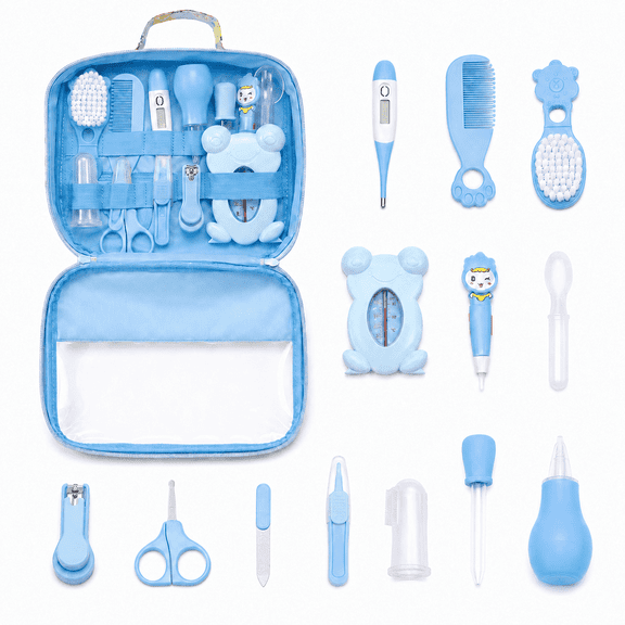 Baby Grooming Kit 13PCS, Newborn Nursery Safety Set with Nail Trimmer Brush Comb, Blue