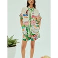 thumbnail image 6 of Women's Casual Two-Piece Set Cotton Linen Printed Shirt and Shorts Set, 6 of 10