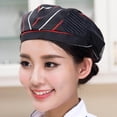 thumbnail image 3 of Chef Hat Cooker Cap Waiter Baker Head Wrap for Adults Kitchen Kitchen Cooking Restaurant Work Hat Red Stripe, 3 of 9