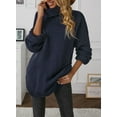 thumbnail image 3 of Asyoly Women Turtleneck Sweaters Long Sleeve Solid Color Chunky  Knit Pullover Casual Comfy Oversized Jumper Keep Warm Tops, 3 of 6