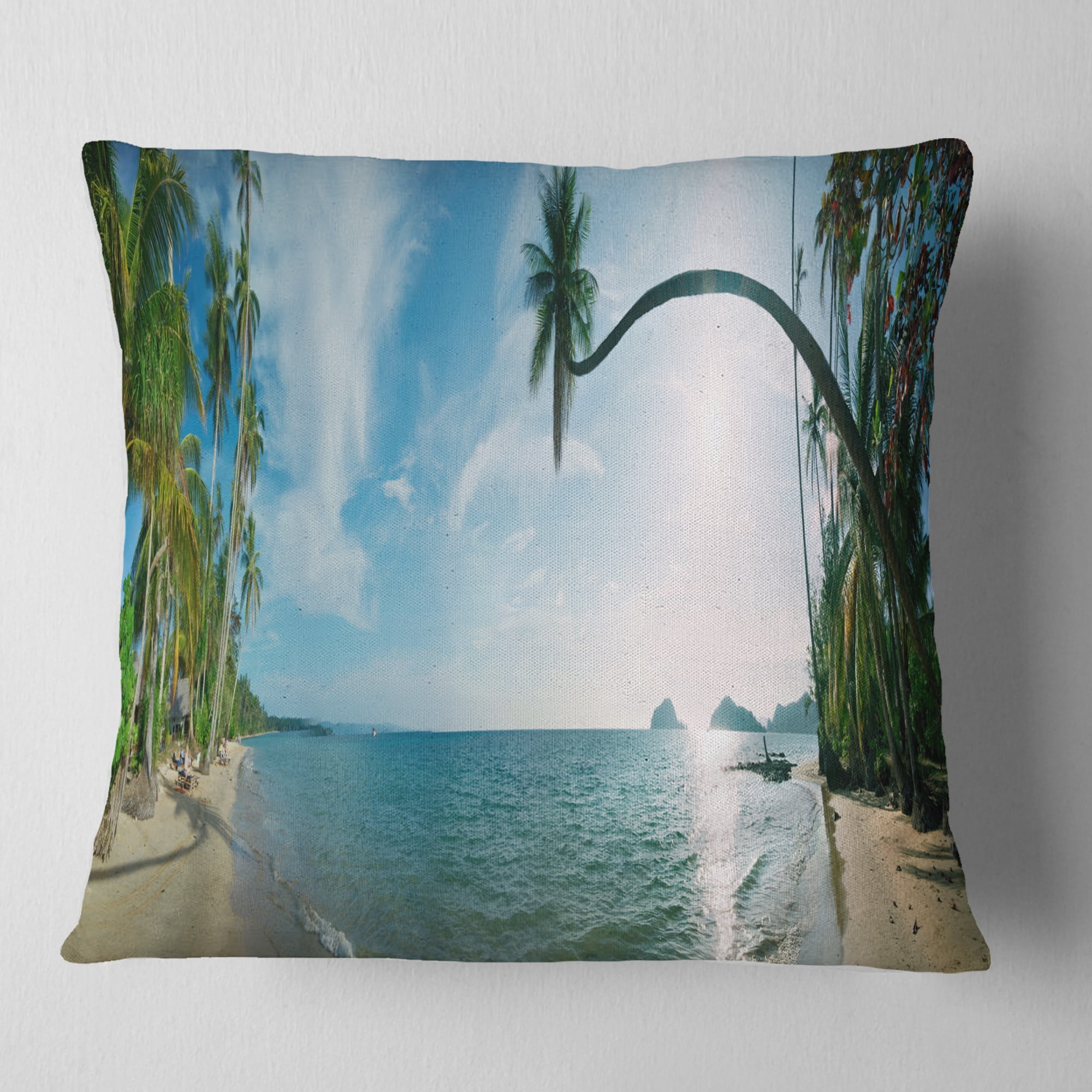 Designart Tropical Beach Panorama - Photography Throw Pillow - 16x16