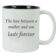 CustomGiftsNow The love between a Mother and Son lasts forever 11 oz White Ceramic Coffee Mug with FREE Gift Box - Gift for Father's Day, Christmas for Mom, Grandma, Mother, Grandmother (Black)