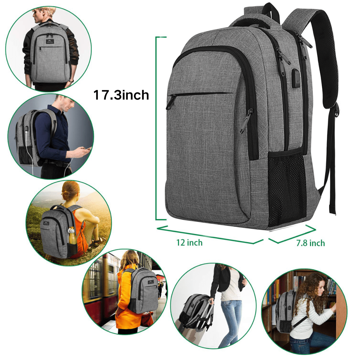 GlneYos Travel Laptop Backpack for Men, Extra Large 17.3inch Shoulders Bag Suitcase with Usb Charging Port,Business Lightweight College Luggage Bag,Gray