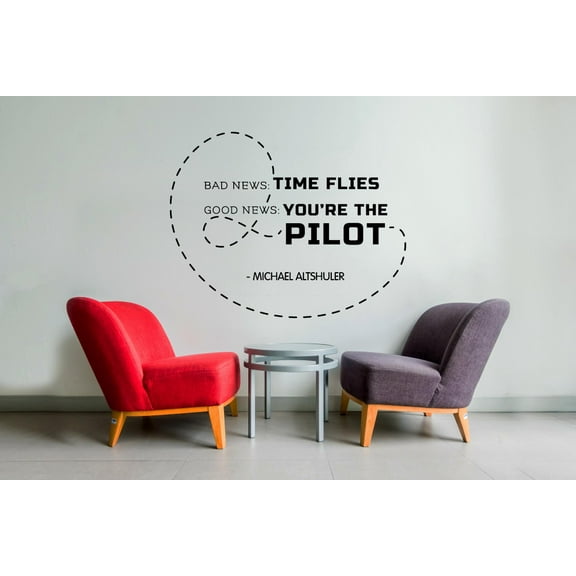 Time Flies You're The Pilot Quote Positive Life Motivation Inspiration Quotes Saying Wall Art Sticker Designs Vinyl Stickers For Home House Walls Rooms Windows Bedroom Decoration Size (35x40 inch)