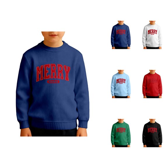Kids Merry Christmas Sweatshirt Long Sleeve Crewneck Pullover Letter Print Top 3-14 Years