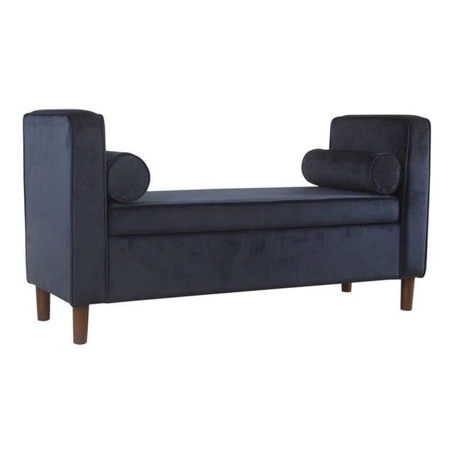 HomePop Rimo Banc de Rangement Moderne en Tissu de Velours, Bleu Marine Foncé