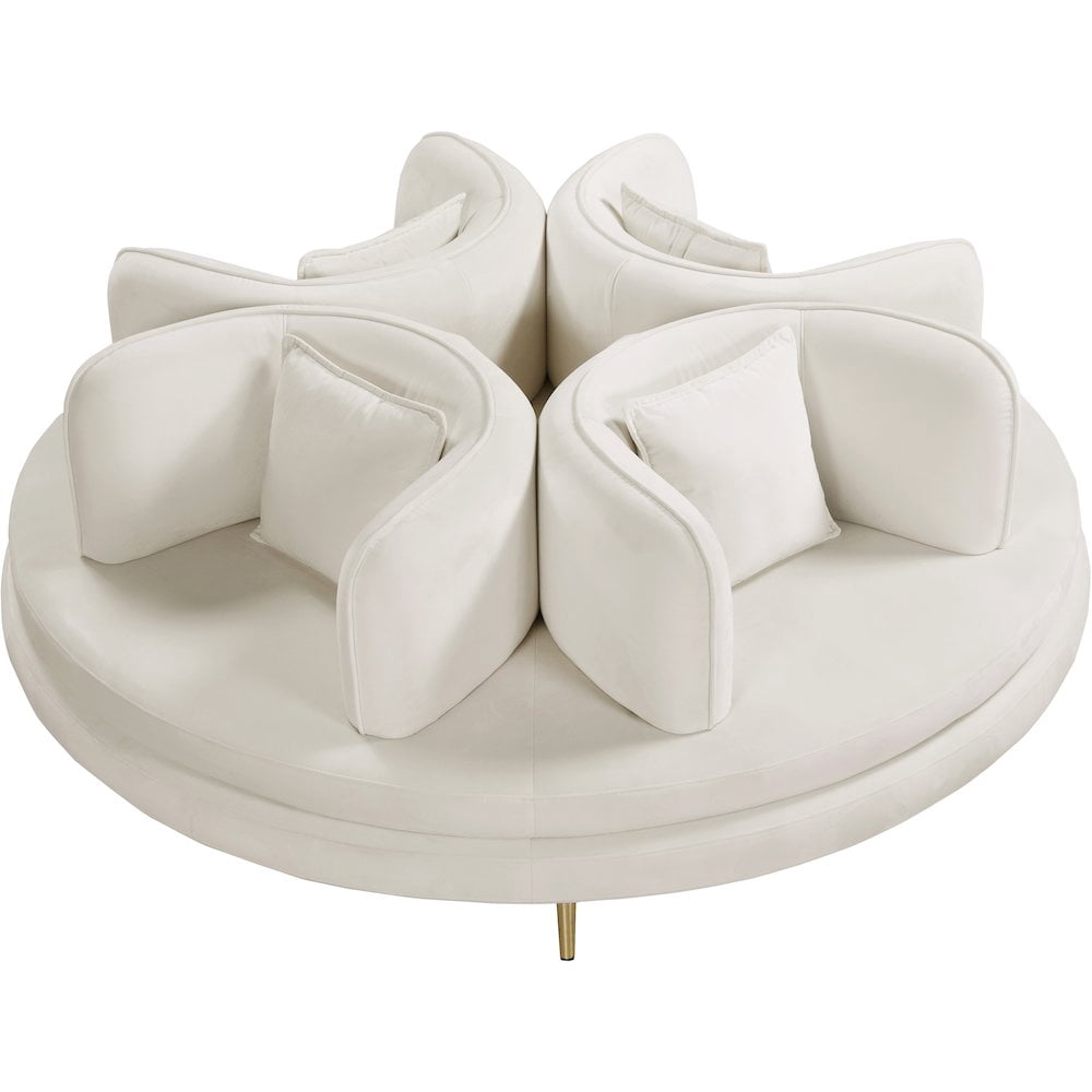 Meridian Furniture Circlet Roundabout Sofa with Gold Iron Legs, Cream Velvet