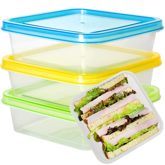 Youngever 3 Pack 20 Ounce Sandwich Containers for Lunch Box, Reusable Food Storage Containers, Meal Prep Containers, Single Sandwich, Clear Color