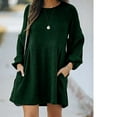 thumbnail image 3 of Jupe en Tricot Côtelé pour Femmes, Manches Lanterne, Col Rond, Robe Courte, Chandail-Over, Jupe Chandail avec Poches, Automne Hiver, Jupe du Bas, 3 of 5
