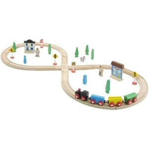 CHH 964008 35 Pieces Wooden Train Set with Plastic StorageTub