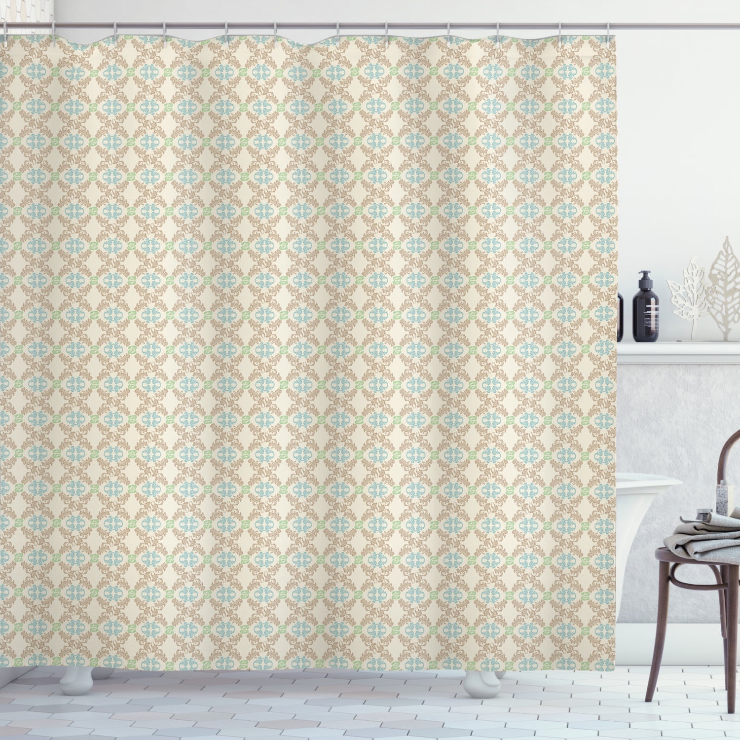 Pastel Shower Curtain, Baroque Inspired Damask Art Curves Motifs in ...