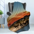 thumbnail image 4 of Safari Soft Flannel Fleece Throw Blanket, Herd ofWatering in Wilderness at Sunset Image Print, Cozy Plush for Indoor and Outdoor Use, 70" x 90", Pale Blue Orange Brown, by Ambesonne, 4 of 5