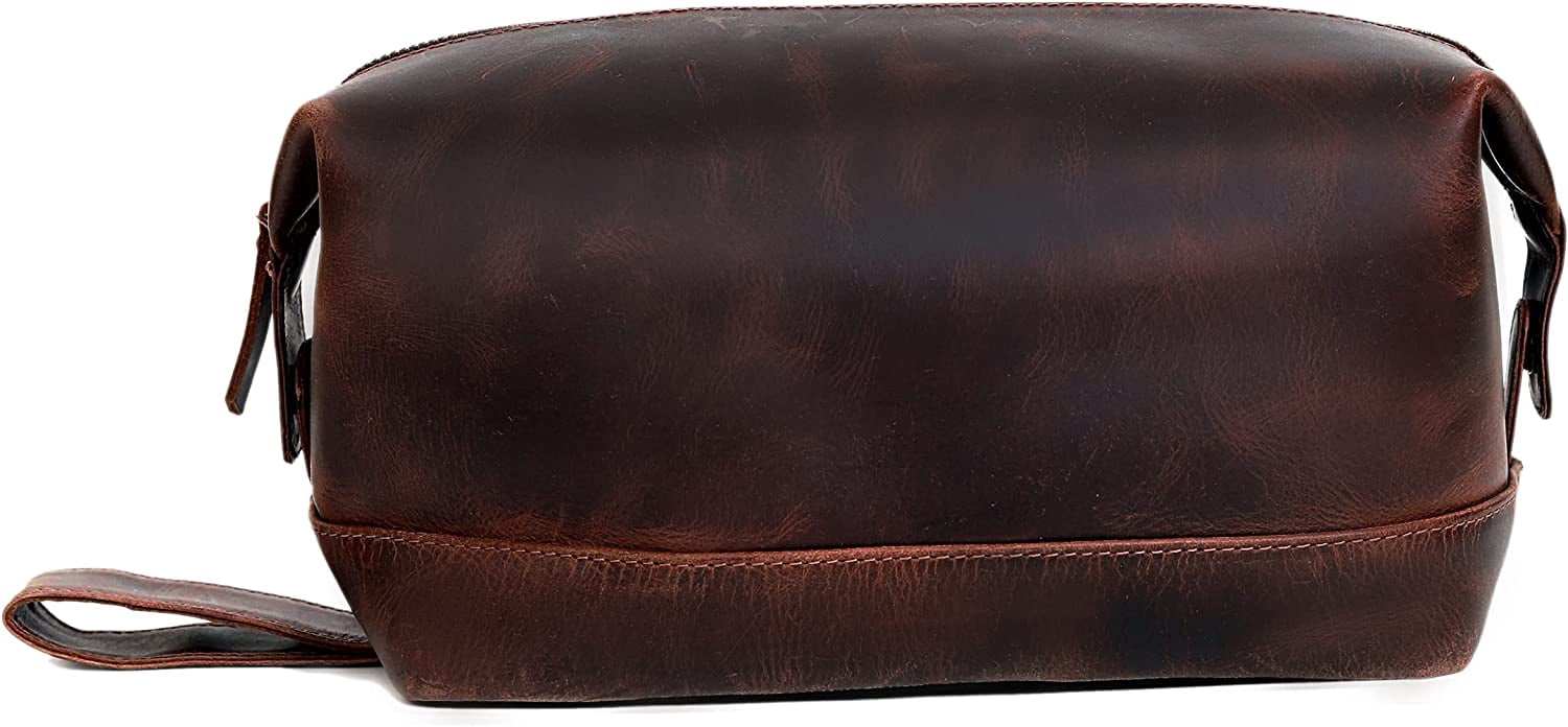 Leather Brown Buffalo DoppKit Unisex Travel Toiletry Cosmetic Pouch Shaving Kit Men Women