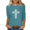 thumbnail image 2 of 3/4 Length Sleeve Women Tops Plus Size Crewneck Short Sleeve T Shirts Summer Casual Solid Round Neck Oversized Easter Printed Loose Comfy Three Quarter Sleeve Tee Shirt, 2 of 5