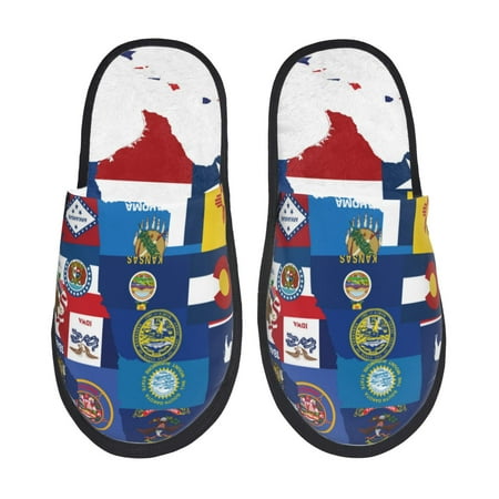 Balery The Map Of United States Slient Indoor Furry Fleece Comfort House Shoes Soft Non-Slip Home Shoes Cotton slippers House Slippers-- Medium