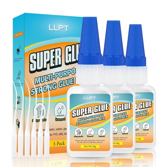 Super Glue LLPT LSG030-3E, 30 ml, transparente, multiusos, paquete de 3