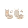 thumbnail image 2 of BemeyourBBs Baby Girl Cutest Little Sister Outfit Newborn Baby Girls Summer Clothes 0 3 6 12 18 Months Letter Embroidery Frills Sleeveless Waffle Romper Elastic Waist Ruffled Skirt Headband 3Pcs Set, 2 of 9