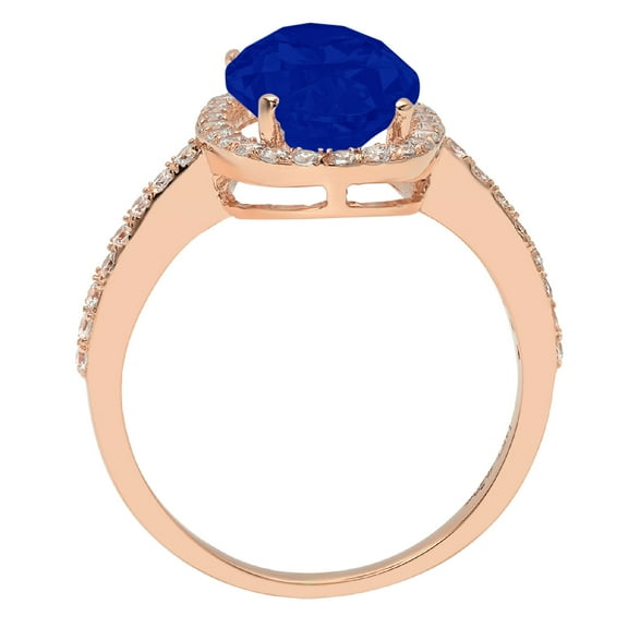 2.27 ct Oval Cut Simulated Blue Sapphire Solitaire with Accents Engagement Ring for Women in 18K Rose Gold