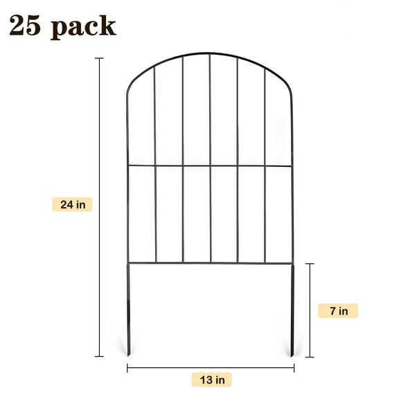 25 Pack 24"×13" Black Metal Garden Fence, Decorative Folding Fence Panels for Yard, Flower Bed, Landscape Border