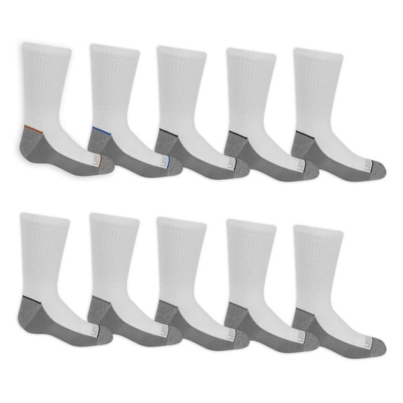 Fruit of the Loom Everyday Cushioned Crew Socks for Boys, White, Sizes 9-2.5 (10-Pack)
