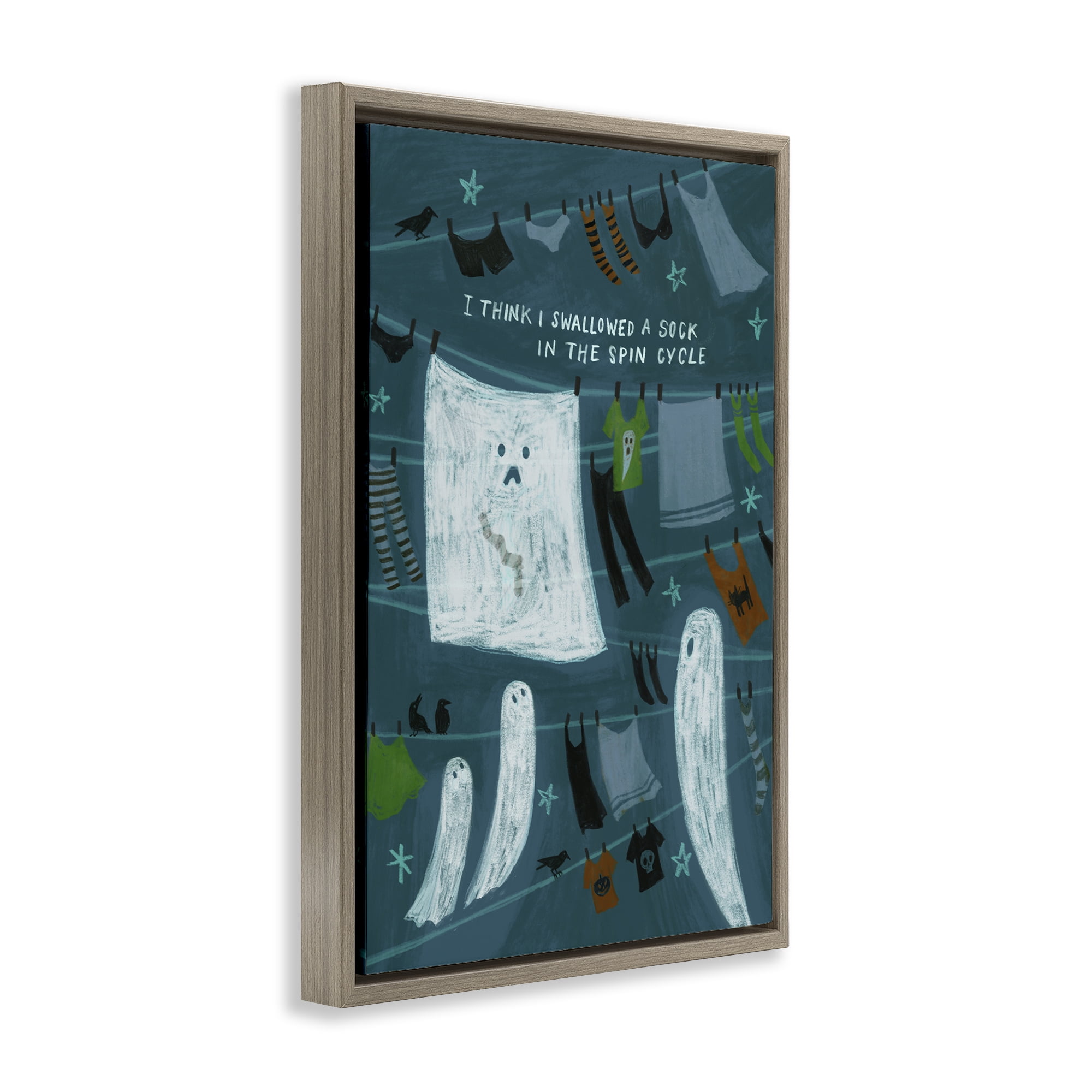 Stupell Industries Spooky Laundry Mystery Holiday Painting Brown Floater Framed Canvas Art Print Wall Art, 21 x 31