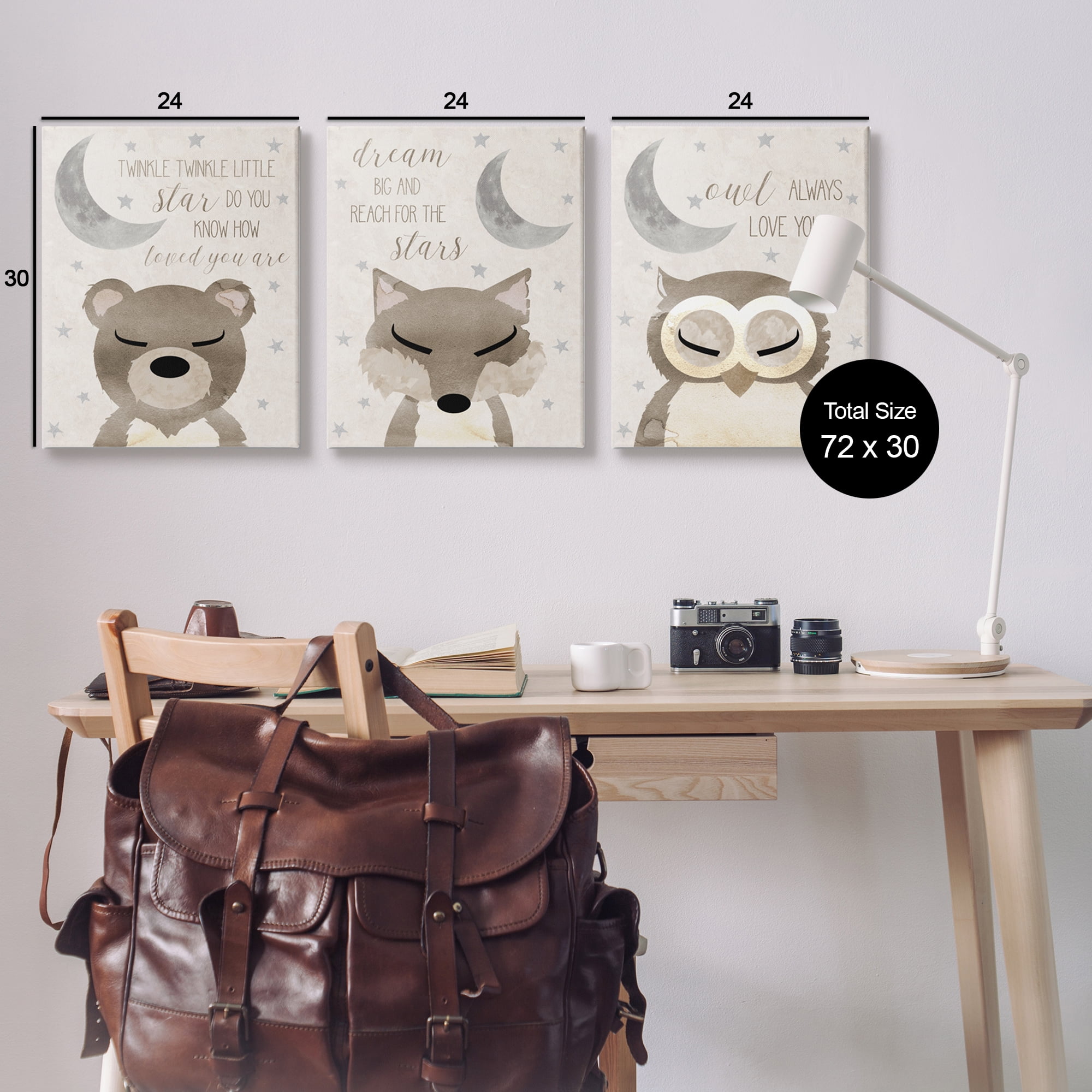 Stupell Industries Nighttime Animals & Lullabies Animals & Insects Painting Gallery Wrapped Canvas Art Print Wall Art, 24 x 30, Set of 3