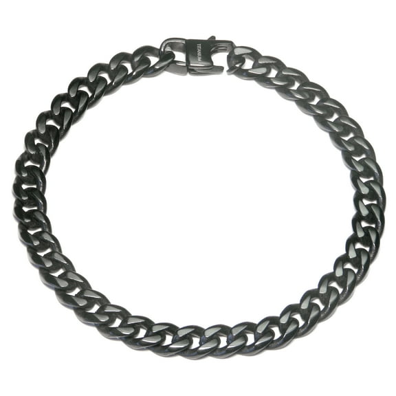 Black Titanium Kay Solid Black Titanium 7MM Curb High Polish Finish Men's Link Bracelet 8.5"