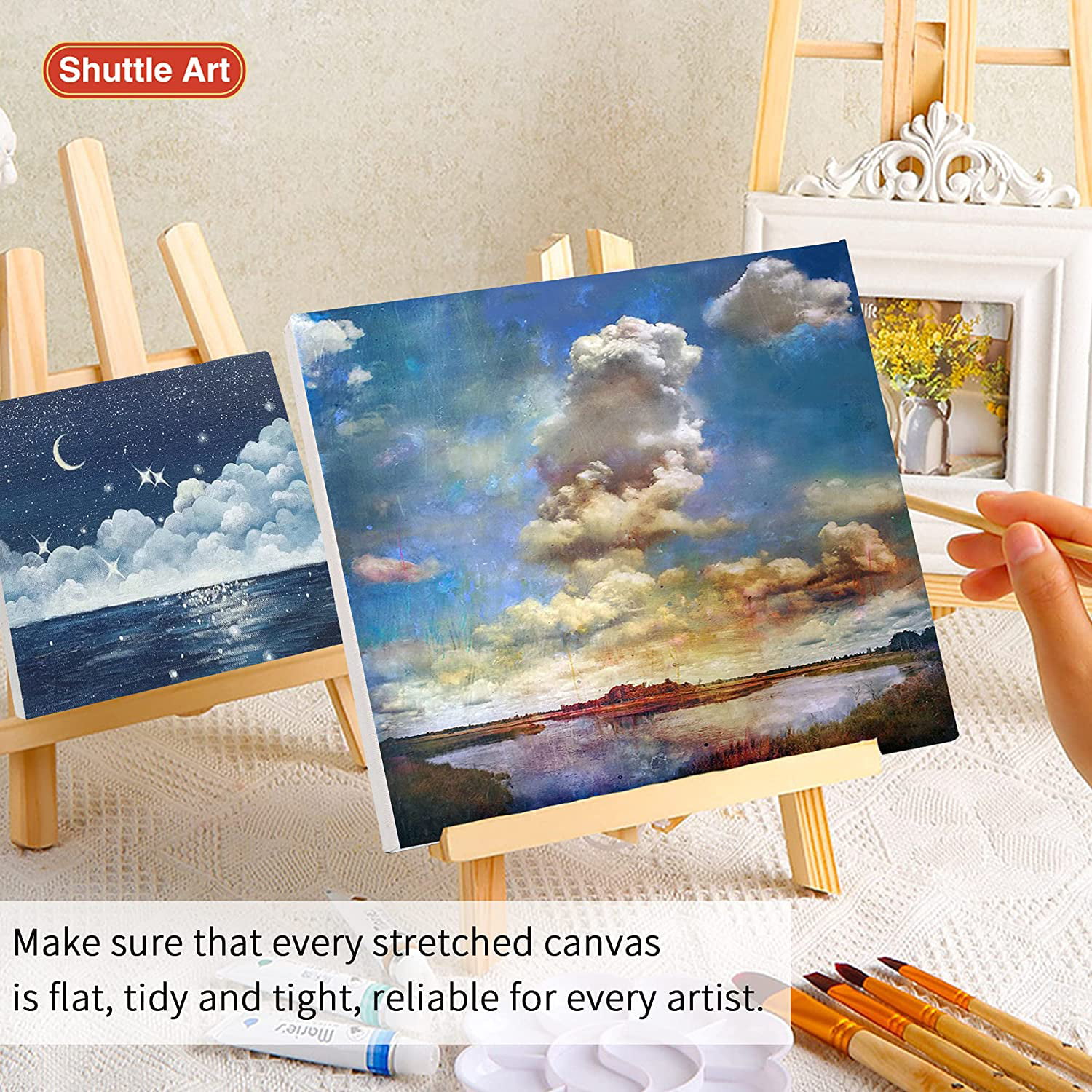 Shuttle Art Painting Canvas Panels, 36 Pack, 5x7, 8x10in (18 of Each), 100%  Cotton, Primed White Canvas Boards for Painting, Blank Canvases for Kids