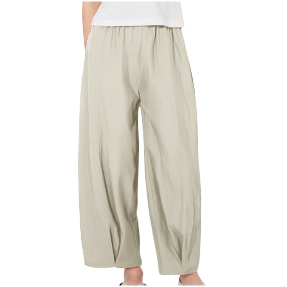 ZACPNCV Girls Wide Leg Pants Summer Beach Casual Flowy Palazzo Pants Loose Fit Drawstring Lounge Trouser with Pockets Beige 12-18 Months