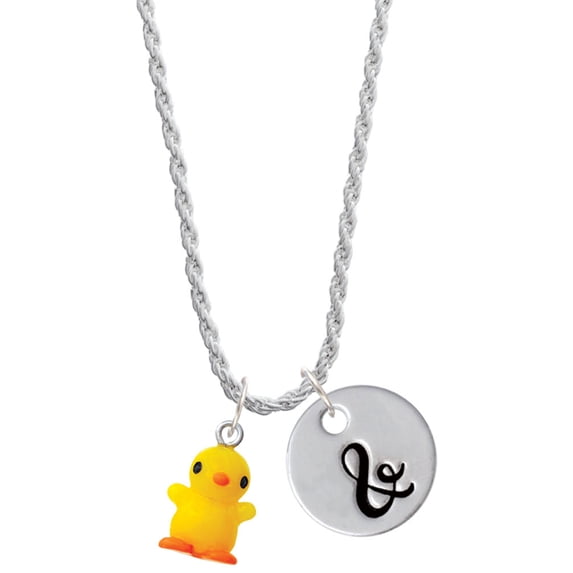 Delight Jewelry Resin Yellow Chick Silvertone Script Initial Disc - & - Charm Necklace, 20"+3"