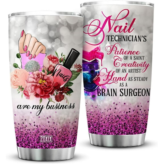 Nails Are My Business Stainless Steel Tumblers For Nail Technicians Manicurist Mug With Lid 20oz Insulated Cup Cosmetologist Beauty Salon Gifts For Women Glitter Tumbler