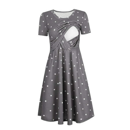 

LSLJS Women Dots Print Maternity Dress Short Sleeve Crew Neck Breast-feeding Dress Pregnant Maternity Nursing Dress
