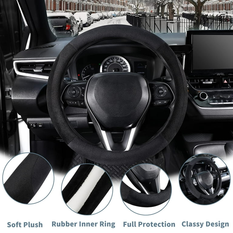 SEG Direct Black Plush Winter Auto Car Steering Wheel Cover