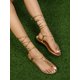 thumbnail image 3 of Women Gold Color Metallic Tie Leg Design Thong Sandals, Flat Sandals For Party, 3 of 5