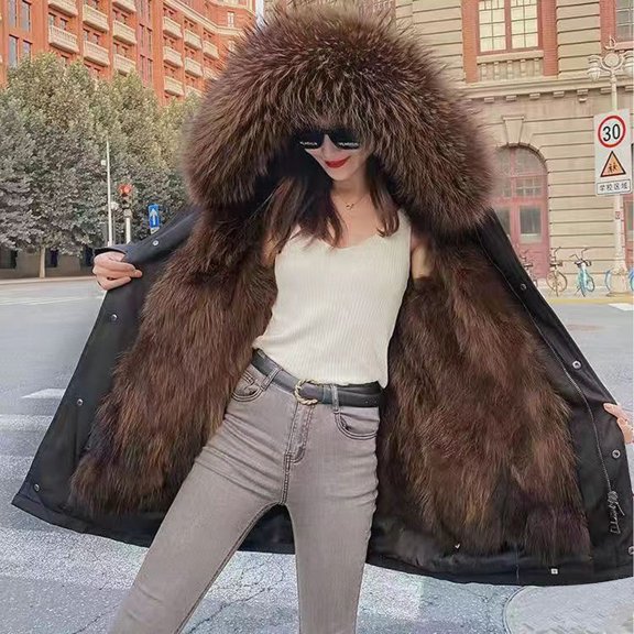 RYDCOT Women's Hooded Winter Coat Long Warm Fleeced Lined Parka Long Faux Fur Lined Jackets Thickened Outwear Coat with Pcokets Sale or Clearance
