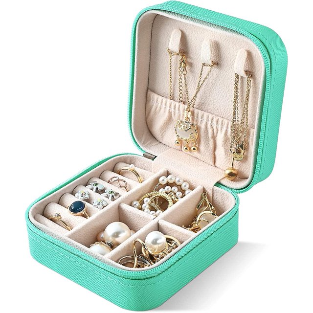 Joyero para mujeres, niñas, hombres y niños, joyero de viaje, pequeño joyero para guardar collares, pendientes y pulseras, color azul