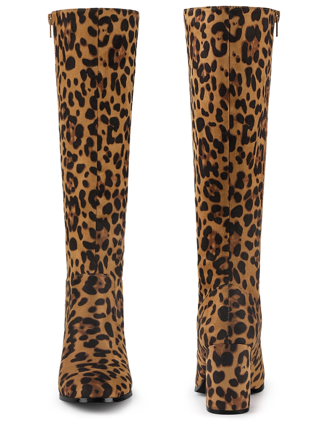 DARING DIVA Women's Stylish Side Zipper Chunky Heel Knee High Boots Leopard 9