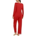 thumbnail image 3 of Fmbrln Womens Solid Color Pajama Sets Lounge Sets Long Sleeve Tops and Pants Soft Comfy Sleepwear with Pockets Red XL, 3 of 8