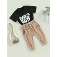 thumbnail image 3 of Bagilaanoe 2pcs Toddler Baby Boy Long Pants Set Short Sleeve Letter Print T-Shirts Tops + Trousers 6M 12M 18M 24M 3T Kids Casual Summer Outfits, 3 of 9