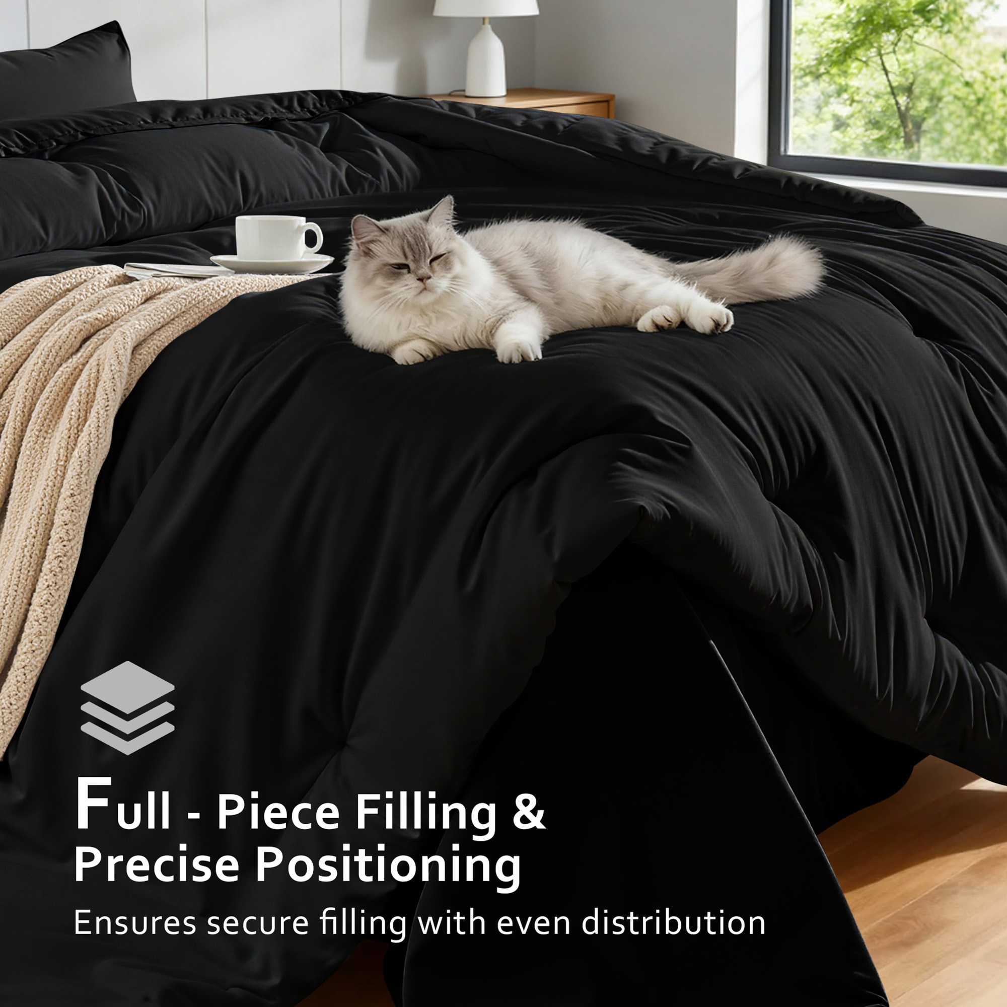 DHOLE 7-Piece Queen Bed Sheet Set, Black photo 8