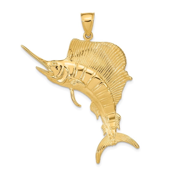 FB Jewels 14K Yellow Gold 3D Sailfish High Polish and Textured Pendant
