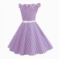 thumbnail image 4 of Kids Girls Dresses Retro Vintage Flutter Sleeve Polka Dot Swing with Belt, 4 of 9