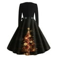 thumbnail image 4 of Ladies' Christmas Printed Casual And Fashionable V-Neck Long Sleeved Dress, Holiday Print, Retro Style, Party Wear, Casual Fashion, Everyday Dress,Gold,2XL, 4 of 7