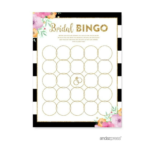 Bridal Shower Bingo  Floral Gold Glitter Wedding Bridal Shower Game Cards, 20-Pack