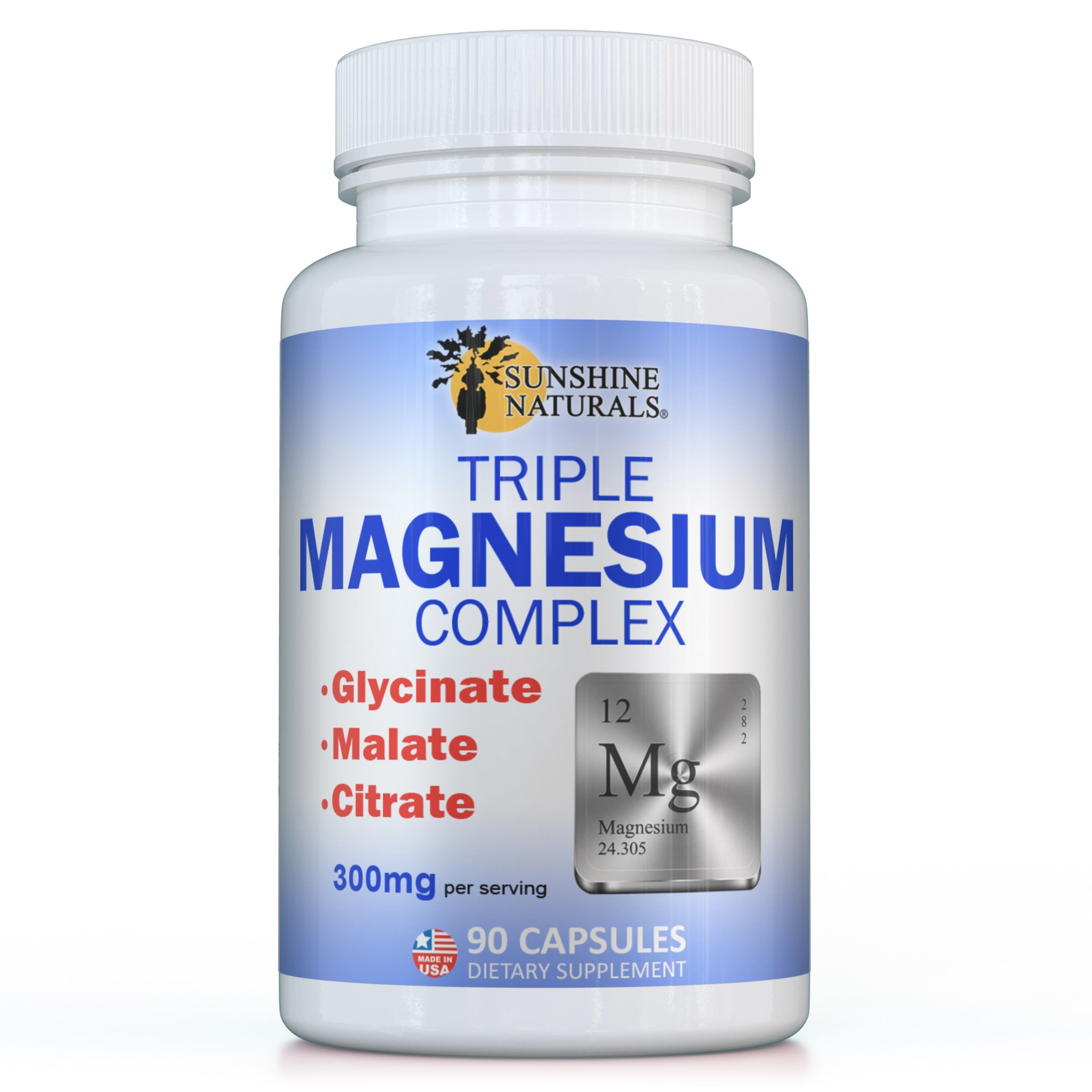 Sunshine Naturals Triple Magnesium Glycinate, Malate, Citrate Complex Dietary Supplement, 3 Pack, 270 Count