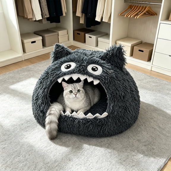 Semi-Enclosed Pet Bed, Warm Soft Cozy Monster House for Small and Medium Dogs and Cats, All Season Indoor Rest Cave