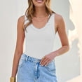 thumbnail image 7 of Endives Women's Camisole Tops Summer Ribbed Slim Fit V Neck Vest Top Basic Knitted Casual Tank Top White, 7 of 7