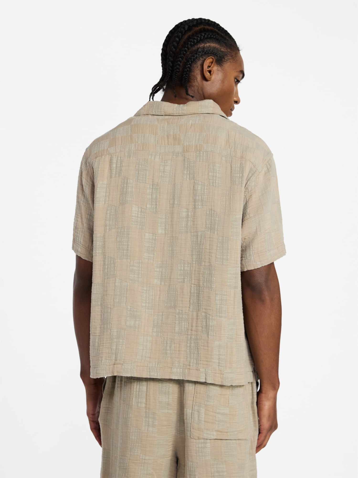 No Boundaries Check Gauze Shirt with Short Sleeves, Men's XS-5XL