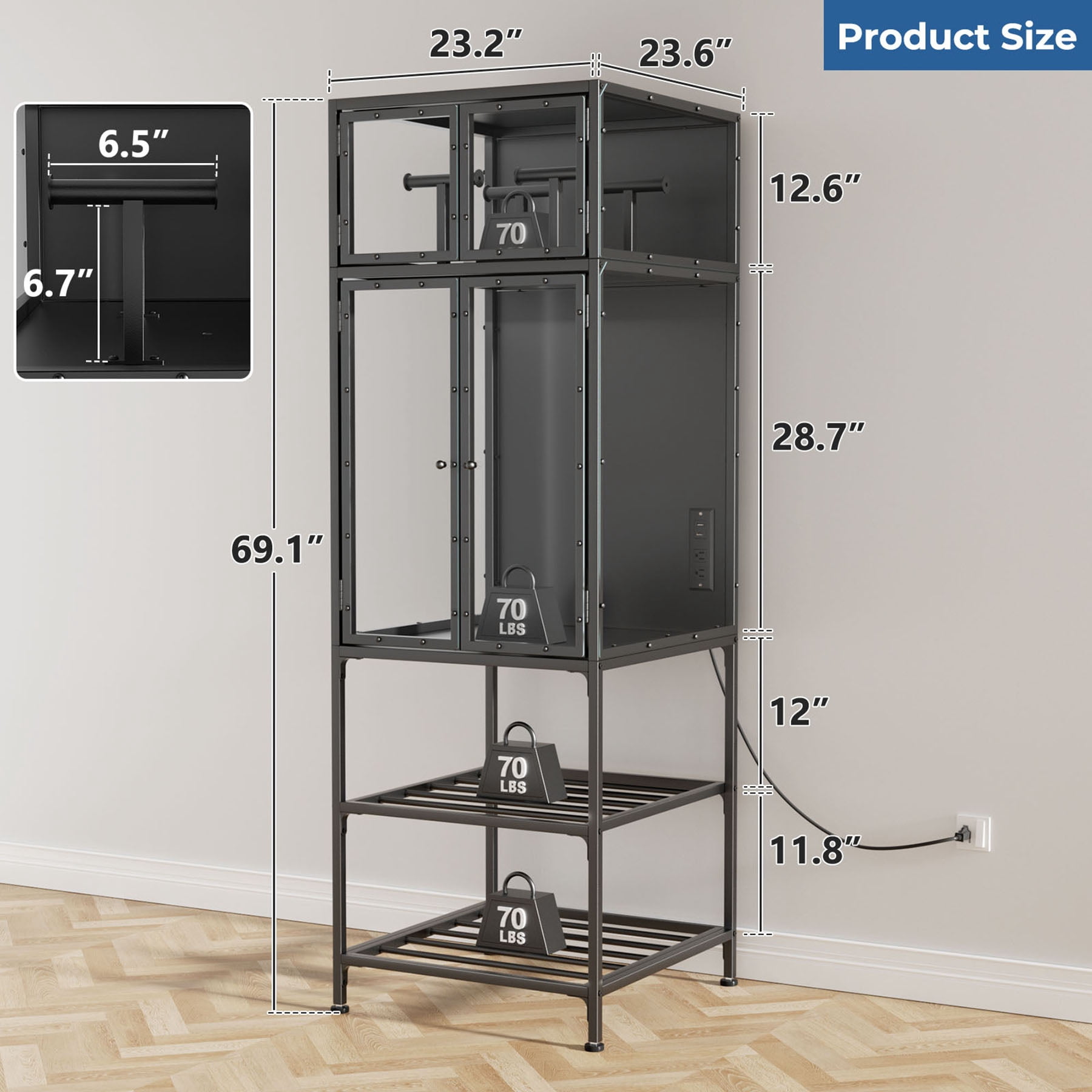 S-HOME Black 3D Printer Cabinet with Double Layer Filament Storage Rack and Noise-Reducing Design, for Studio and Office Use